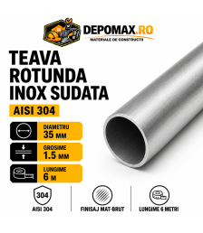 Teava rotunda inox sudata AISI 304, 35 x 1.5 mm, 6 metri